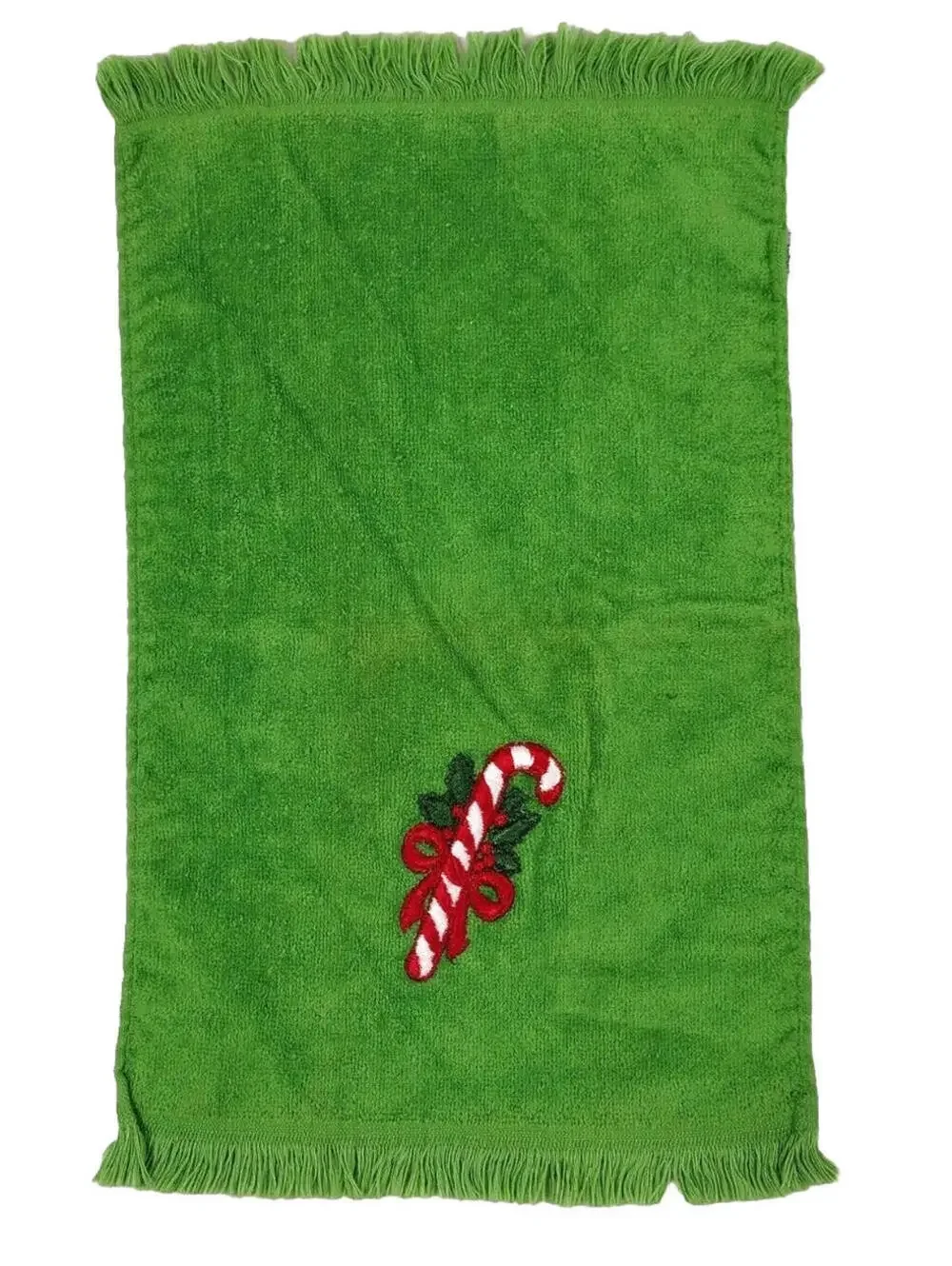 VINTAGE Christmas Towel Fieldcrest CANDY CANE EMBROIDER 1970s Holiday Neon green